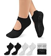 yeuG Grip Pilates Socks for Women Yoga Socks with Grips Open Top Non Slip Grippy Socks for Barre,...