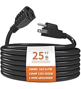 PLUGTUL Outdoor Extension Cord 25 FT Waterproof, 16/3 Gauge Black Heavy Duty 3 Prong Extension Co...