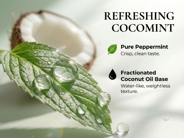 Coconut oil pulling mouthwash with peppermint for teeth whitening, healthy gums and fresh breath.