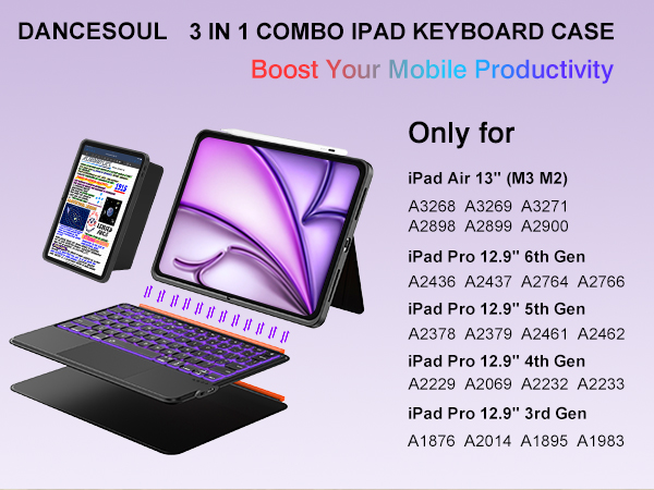 3 in1 combo ipad Air 13 inch case keyboard