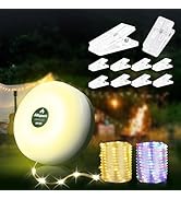 Camping String Lights Rechargeable,Allspark 4 in 1 Quick Storage 32.8FT Outdoor String Lights wit...