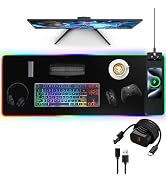 Mouse Pad with Wireless Charging, Large Desk Mat RGB Gaming Mousepad, 10 Light Colors LED Gaming ...