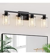 L LOHAS LED 4-Light Bathroom Vanity Lights Over Mirror, Black Bathroom Light Fixtures with Clear ...