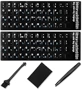 Hebrew Keyboard Stickers[5 in 1],Hebrew Keyboard Letter Replacement Sticker Blue Letter/Black Bac...