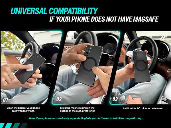 Use the ring sticker if your phone does not have magsafe