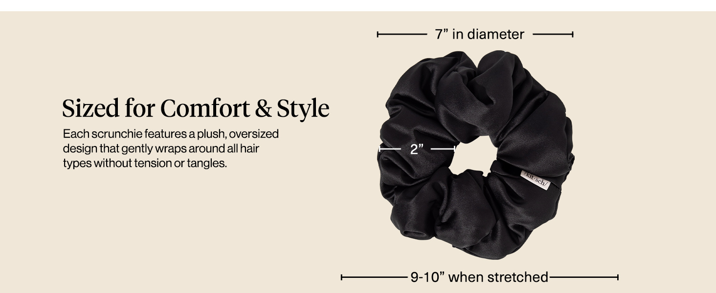 Kitsch Pillow Satin Scrunchies for Women Black, 4pcs
