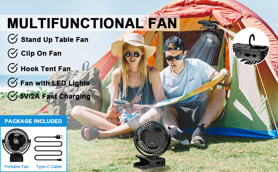 portable fan rechargeable clip on fan hanging camping fan for grow tent treadmill baby stroller bed