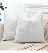 OTOSTAR Pack of 2 Textured Boucle Throw Pillow Covers 18x18 Inch Ivory White Accent Solid Pillowc...