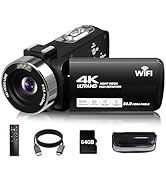 Video Camera, 4K Camcorder 56MP Digital Video Recorder 18X Zoom 3" 270° Rotation Touchscreen IR N...