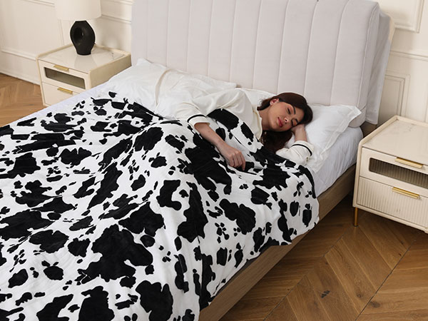 heated electric blanket cow print throw twin full queen fast even heating washable soft cozy 