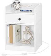 HOOBRO Nightstand with Charging Station, End Table with Drawer and Opening Shelf, Side Table with...