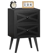 Lerliuo Mid-Centry Modern Nightstand with 2 Stroage Drawers, Farmhouse End Table with Barn Door, ...
