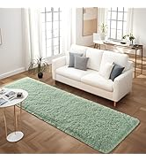 FALARK Soft Green Runner Rugs for Bedroom, 2x6 ft Bedside Rug Plush Fluffy Carpets, Shag Furry Mo...