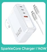 SparkleCore 140W MAX USB C Charger,4-Port Fast Charging Block PD3.1 GaN Travel Essentials...