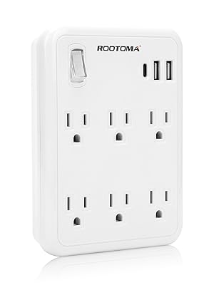 Wall Outlet with USB ports, 6 Outlet Wall Plug Extender with Switch, Wall Surge Protector Outlet