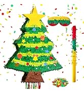 23.6 in Tall Christmas Tree Piata, Large Piata with Blindfold and Stick, Confetti Party Decoratio...