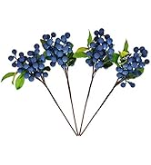 DS. DISTINCTIVE STYLE Artificial Blueberries 4 Pieces Lifelike Faux Fruit Berries Fake Flowers fo...