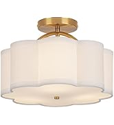 CALOKES Semi Flush Mount Ceiling Light, 11.8" Modern 3-Light Fixture with Petal-Shaped Cream Whit...