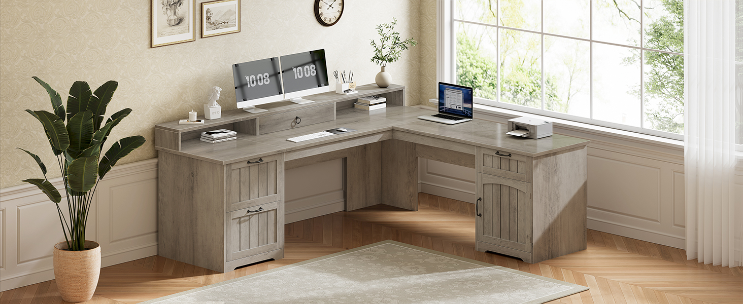 l shaped desk with drawers