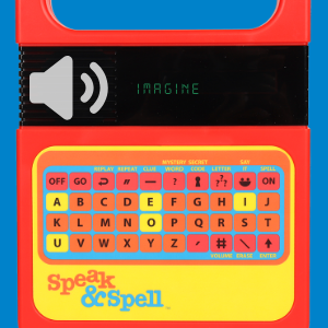 Closeup of screen displaying text and showing sound effects