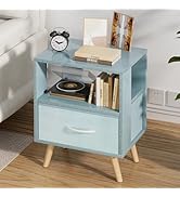 Aenuert Night Stand, Blue Kids Nightstand with Drawer, Nursery Side Table with Open Storage, 2-Ti...