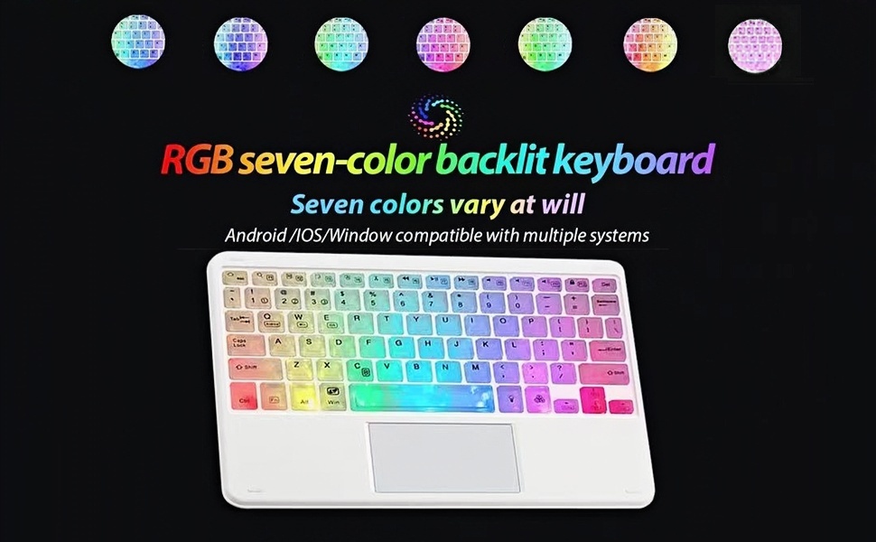 7-Color Backlit Ultra-Slim Transparent Bluetooth Keyboard with Built-in Touchpad and Mouse