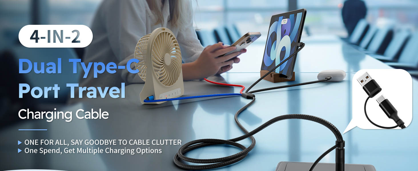 Travel 4 in 2 Charging Cable with Dual Type-C Port