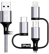 Multi Charging Cable [10ft 2Pack] 3 in 1 USB Charger Cable Nylon Braided Fast Charging Cords Char...
