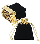 HRX Package Velvet Jewelry Bags 3x4 inch, 20pcs Black Gold Cloth Drawstring Pouches for Small Gift
