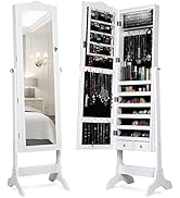 Giantex Jewelry Armoire Organizer with Full Length Mirror, 14 LEDs Floor Standing Jewelry Cabinet...