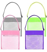 TUPARKA 4 Pcs Colorful Mesh Beach Bags Sea Shell Bags Beach Shell Bags Adjustable Carrying Straps...