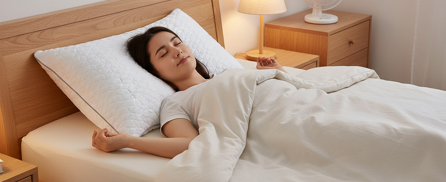 Supportive bed pillow for back sleepers: ergonomic design provides targeted neck and spine support