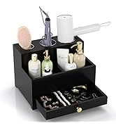 Bathroom Hair Tool Organizer Storage, Black Hair Dryer Curling Iron Holder with Drawer, Skin Care...