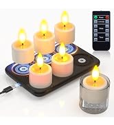 PChero Rechargeable Waterproof Tea Lights with Remote &amp; Magnetic Charging Base, Battery Operated ...