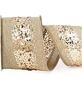 LaRibbons Christmas Ribbon for Gift Wrapping Brown Burlap Ribbons Khaki Wired Ribbon for Christma...