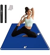 Sequence showing blue exercise/yoga mat in use, displaying different positions and movements. Mat appears to be thick and cushioned for comfort.