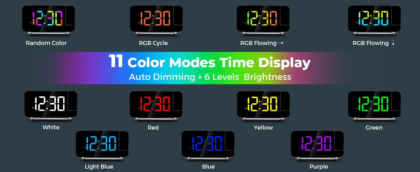 led mirror digital alarm clock with rgb night light