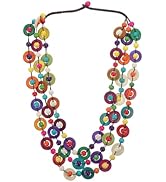 Homoyoyo Multicolor Bohemian Shell Wood Bead Necklace - Multi Layer African Statement Collar for ...
