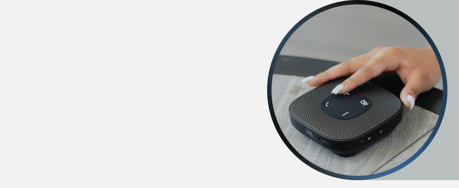 Bluetooth speakerphone, portable speakerphone, conference, 12-hour talk time, rechargable battery