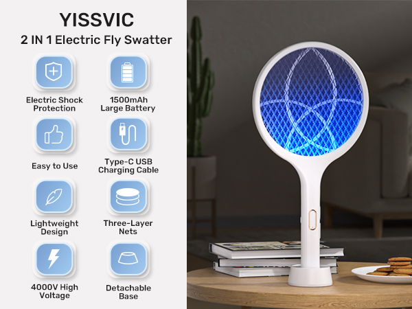 Electric Fly Swatter 4000V Bug Zapper Racket Dual Modes Mosquito Killer