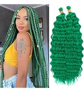 Eerya Long Curly Braiding Hair 18 Inch 2 Packs Green Deep Ocean Wave Crochet Hair for Black Women...