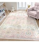 Lahome Pink Boho Area Rug for Nursery, 5x7 Washable Pink Rugs for Bedroom Girls Kids Room Living ...