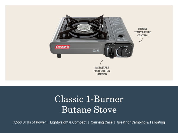 coleman classic one burner butane stove lightweight compact carry case camp tailgate temperature