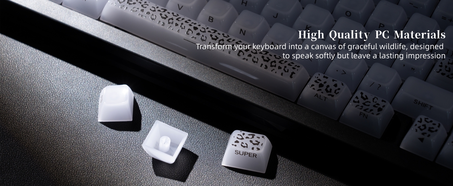 Womier Keyboard Keycaps Jelly, White Ceramic Keycaps Style, Leopard Print Key caps