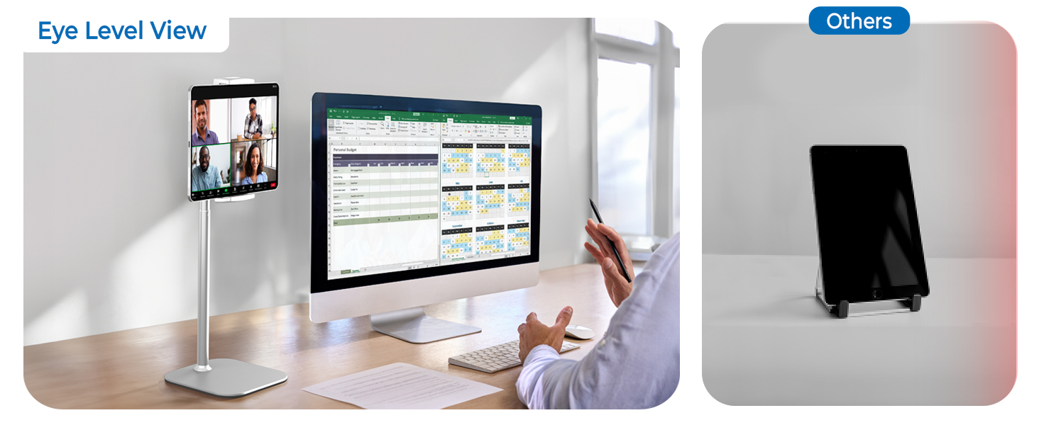 Eye level iPad Pro stand, ergonomic iPad desk stand and essential desk must haves for work