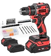 Cordless Drill, 21V Brushless Power Drill with Dual 2.0Ah Power Pack and Charger, Electric Drills...