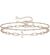 Dainty Gold Bracelets for Women, 14K Gold Filled Adjustable Layered Bracelet Cute Evil Eye Oval C...