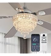 Kunywooe Ceiling Fans with Lights, 52 inch Crystal Chandelier Fan Modern, Remote &amp; App Control, 3...