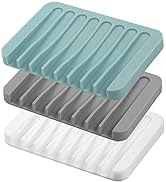 Self Draining Soap Dishes, 3 Pcs Silicone Soap Saver, Waterfall Drainer Soap Holder for Bathroom,...