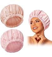 Reusable Shower Cap for Women, Large Waterproof Shower Bonnet Washable Elastic Band Bath Hair Hat...